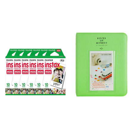 Fujifilm Instax Mini 6 Pack of 10 Sheets Instant Film with Instax Time Photo Album 64-Sheets Lime green