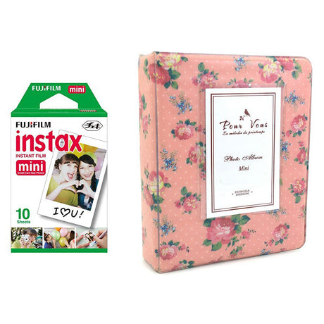 Fujifilm Instax Mini Single Pack 10 Sheets Instant Film with Instax Time Photo Album 64 Sheets (Beautiful flower)