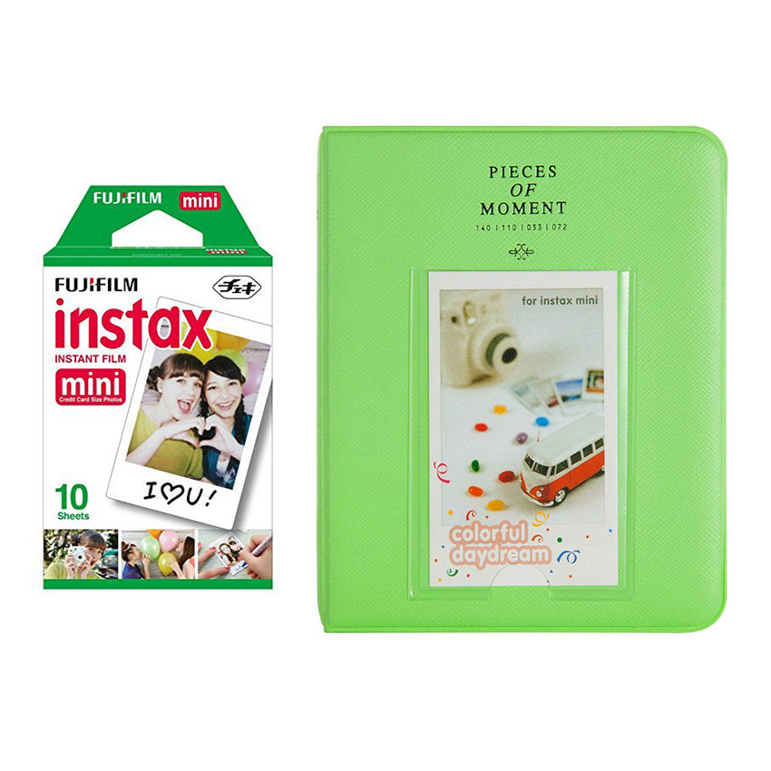 Fujifilm Instax Mini Single Pack 10 Sheets Instant Film with Instax Time Photo Album 64 Sheets Lime green