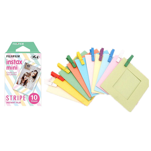 Fujifilm Instax Mini Stripe Film With Simple Hanging Paper Photo Frame - 10 Exposures