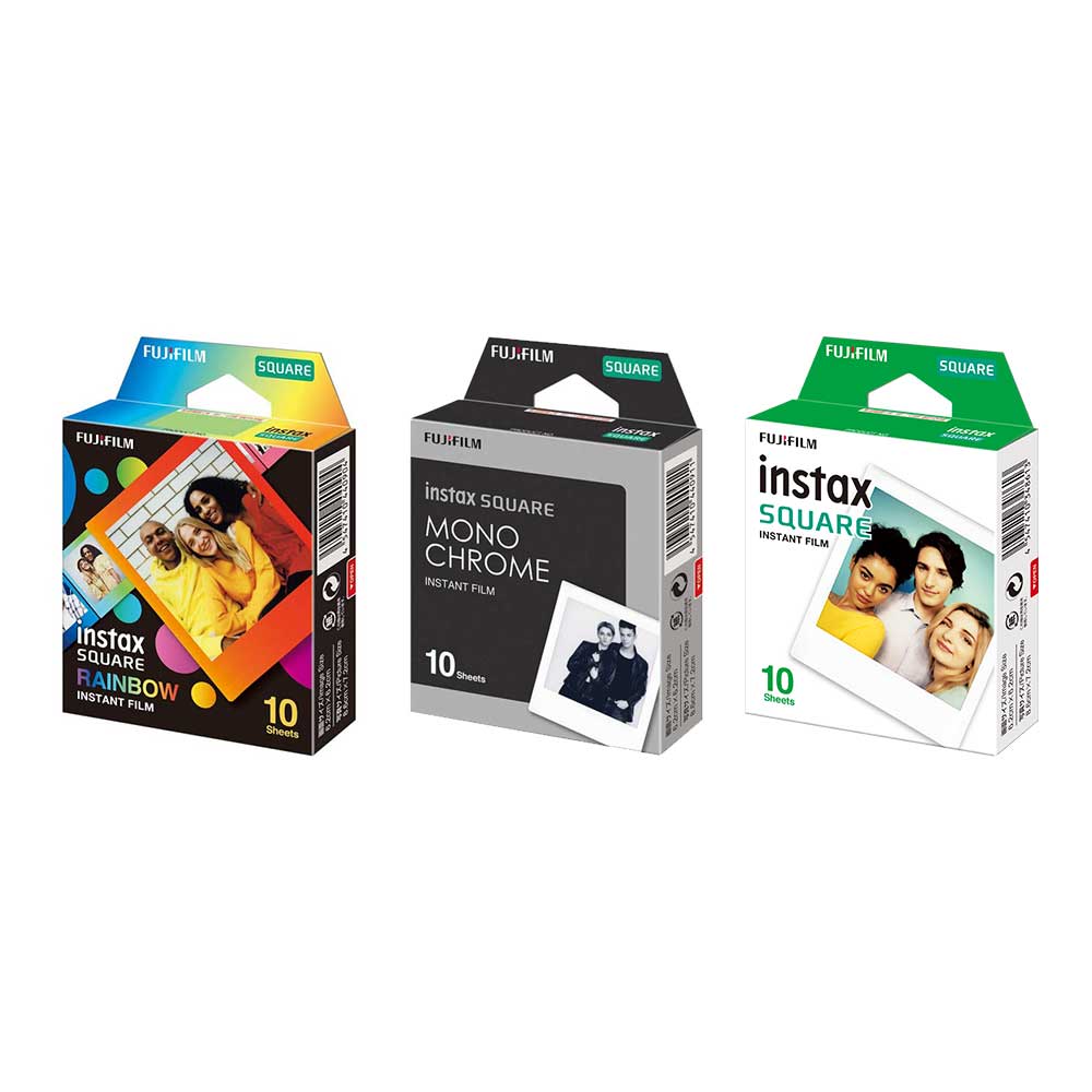 Fujifilm Instax Square Film Pack Bundle (30 Sheets) with Normal White  Border, Monochrome Rainbow Instant Film