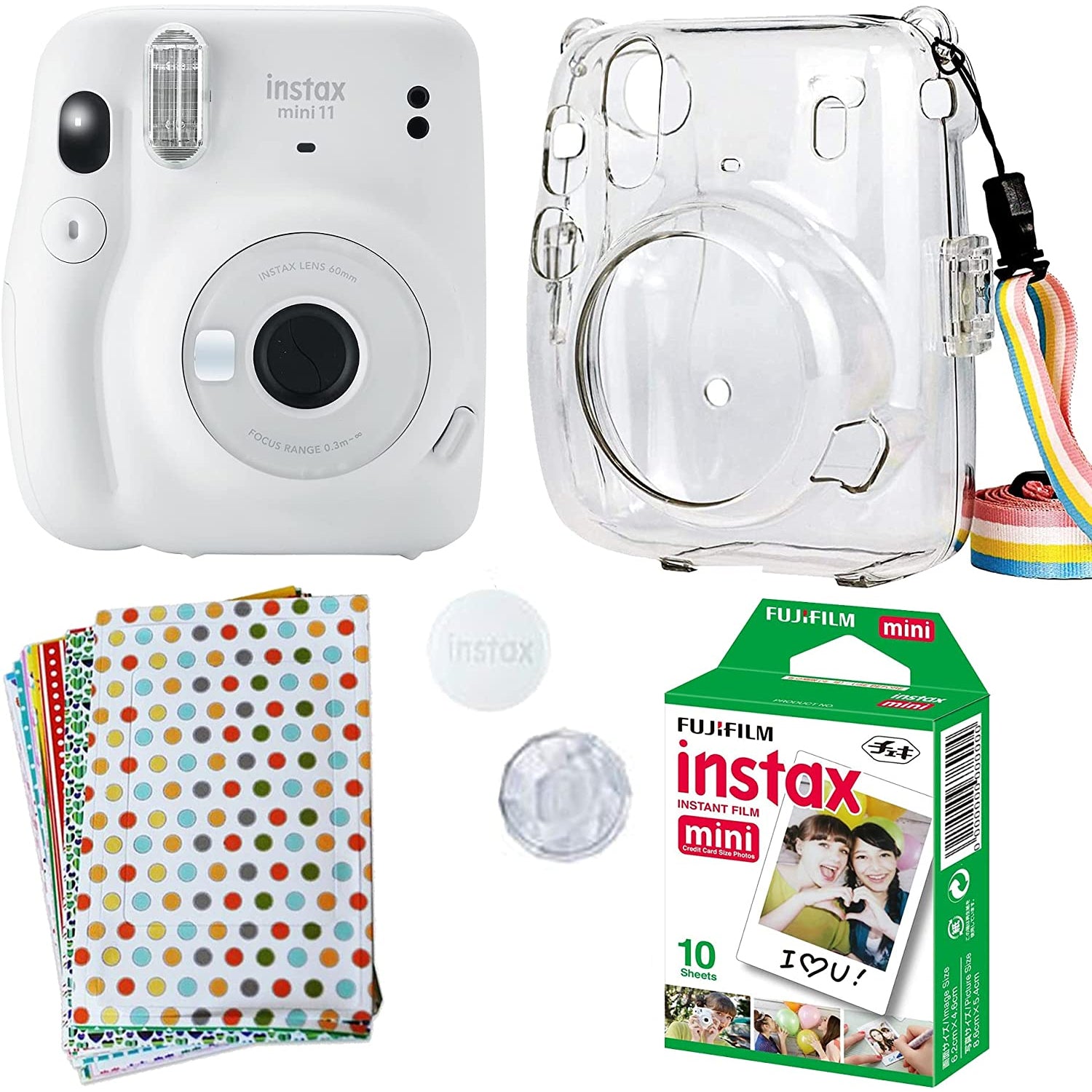 Fujifilm Mini 11 Camera with Clear Case, Films and Stickers Bundle  (Ice White)