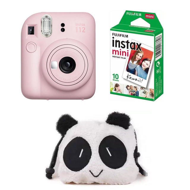 Fujifilm INSTAX Mini 12 Instant Camera with 10 Shot and Panda pouch Blossom Pink