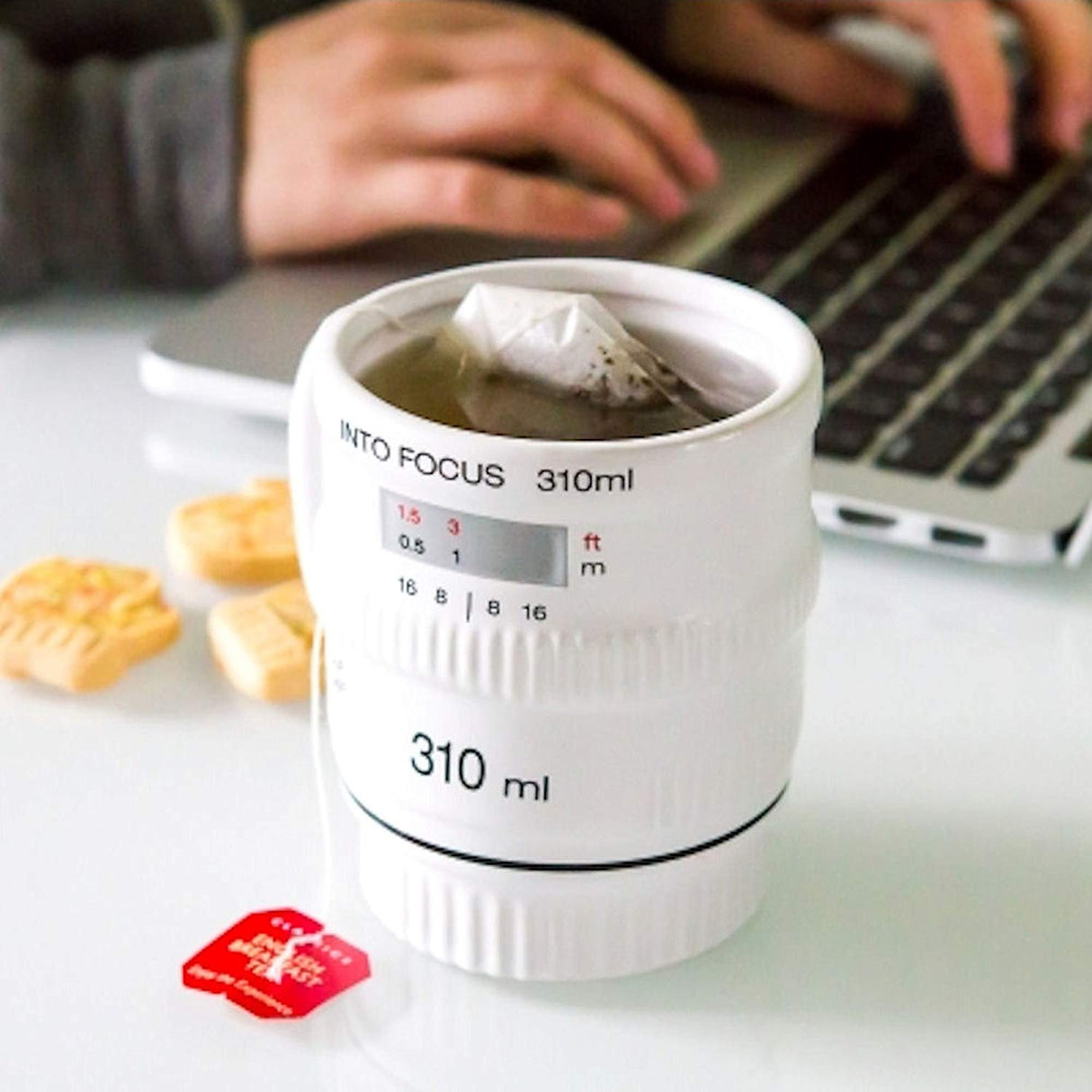 Into Focus Black Camera Lens Mug,White