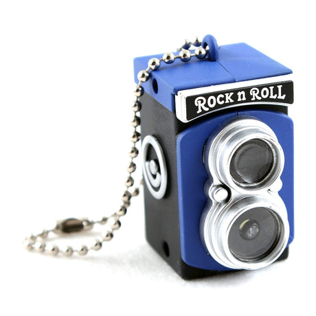 Mini Vintage Camera Toy Keychain Keyring with Flash Torch Charm Decoration BLUE