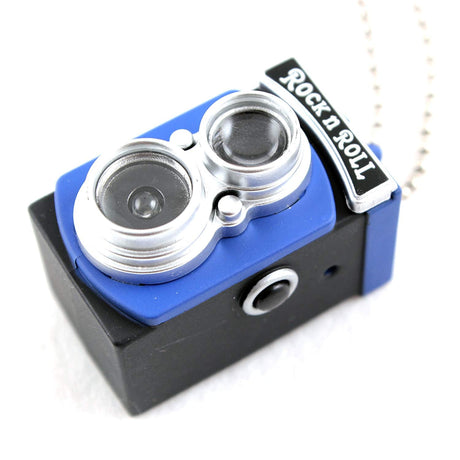 Mini Vintage Camera Toy Keychain Keyring with Flash Torch Charm Decoration BLUE