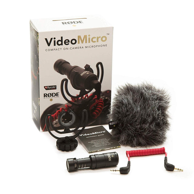 Rode VideoMicro Compact OnCamera Microphone with Rycote Lyre Shock Mount, Black