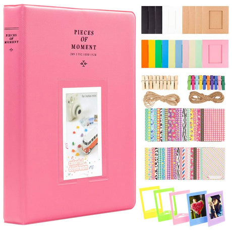 ZENKO 2x3 Inch Photo Paper Film Album Set for Instax Mini Camera, Polaroid Snap, Z2300, SocialMatic Instant Cameras & Zip Instant Printer (128 Pockets) Flamingo Pink