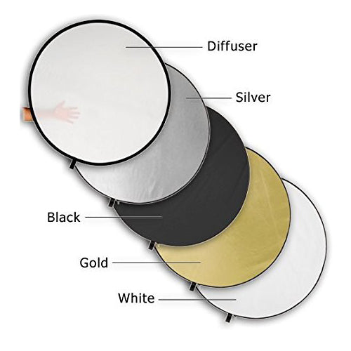ZENKO 42-inch / 107 cm 5 in 1 Collapsible Multi-Disc Light Reflector with Bag - Translucent, Silver, Gold, White and Black