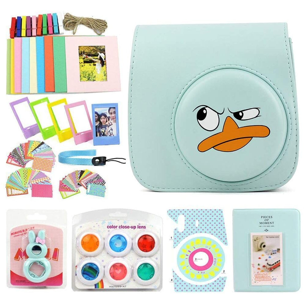 ZENKO Camera Bag for Instax Mini 9/8 Instant Film Camera Leather Case Suit with Case, Album, Filters and Other 6 Accessories 9 Items (Angry duck kit)