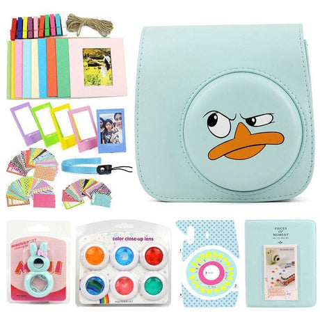 ZENKO Camera Bag for Instax Mini 9/8 Instant Film Camera Leather Case Suit with Case, Album, Filters and Other 6 Accessories 9 Items (Angry duck kit)