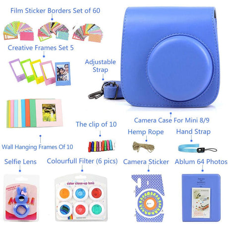 ZENKO Instant Camera Case for Mini 9 Instant camera with Color Filters, Photo Album, Stickers, Selfie Lens + More Cobalt Blue