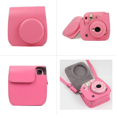 ZENKO Mini Camera Case for Instax Mini 9 8 8+ Instant Film Camera Premium PU Leather with Shoulder Strap Flamingo Pink