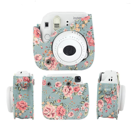 ZENKO Mini Camera Case for Instax Mini 11 9 8 8+ Instant Film Camera Premium PU Leather with Shoulder Strap Rose Blue