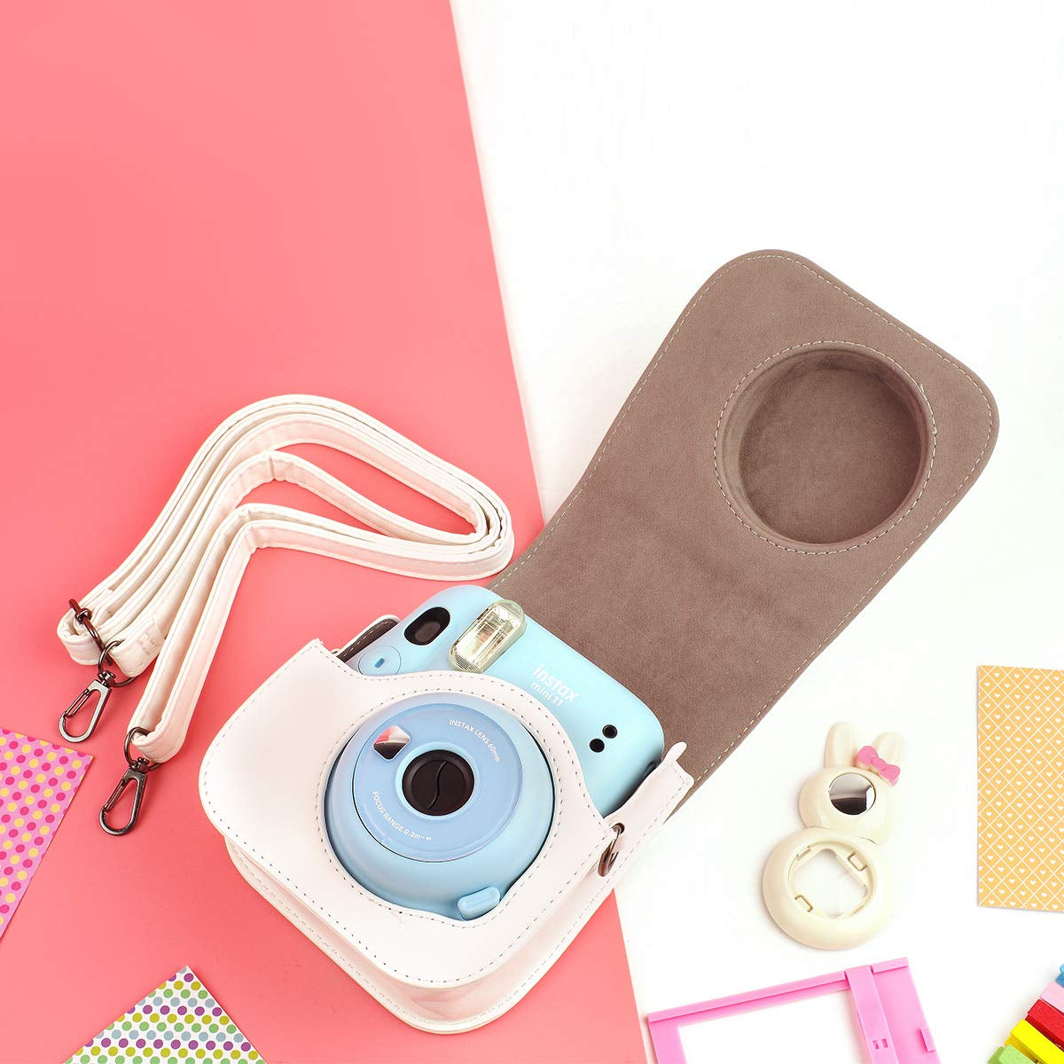 ZENKO Protective & Portable Case Compatible with Instax Mini 11 Instant Camera with Accessories Pocket and Adjustable Strap. (Ice White)