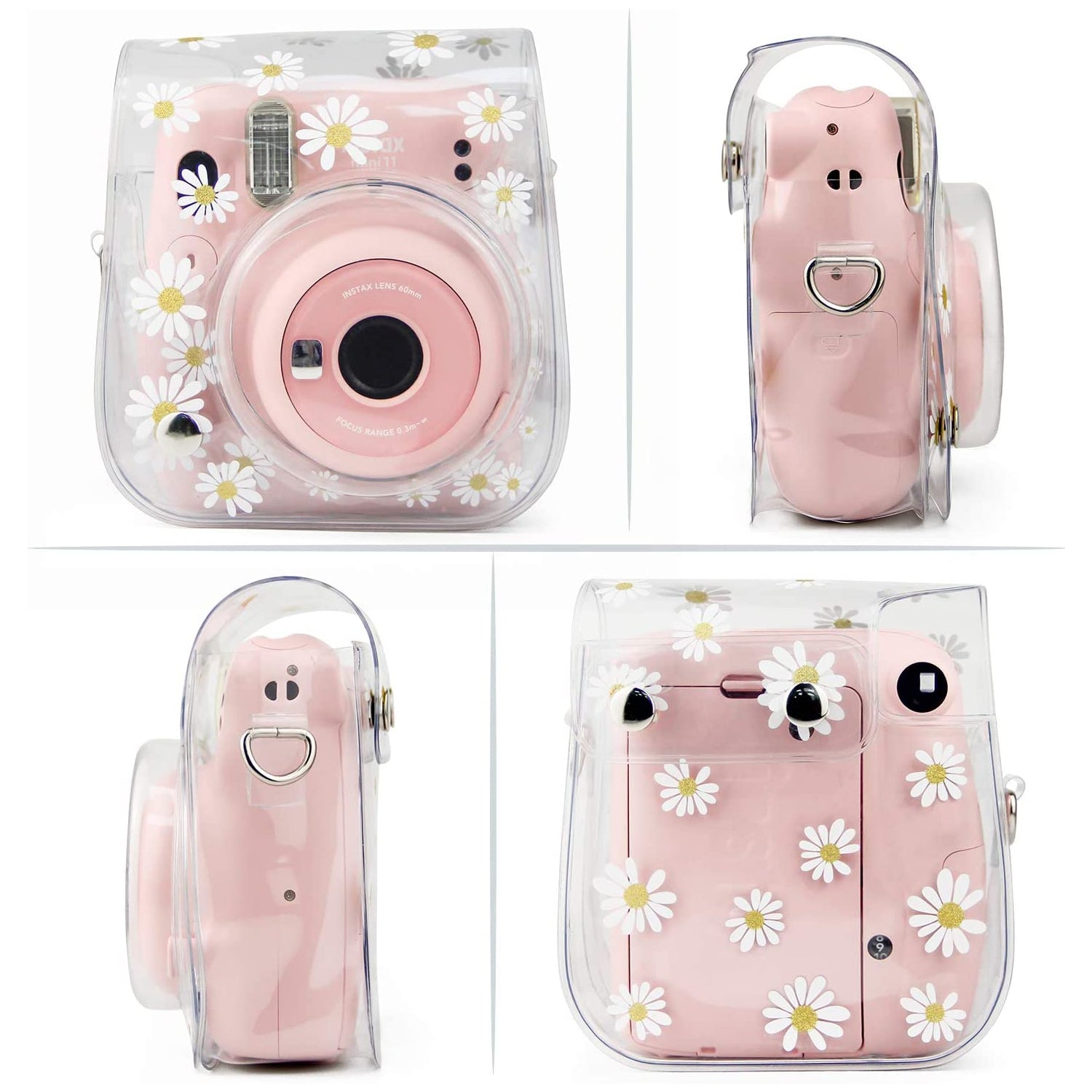 Zenko Compatible Mini 11 Camera Case Bundle with Album, Filters and Other Accessories for Fujifilm Instax Mini 11 (Transparent Daisy 1, 7 Items)