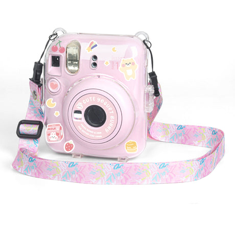 Zikkon Instax Mini 12 Hard Carrying Protective Case with Shoulder Straps and Stickers Decoration Set Blossom Pink