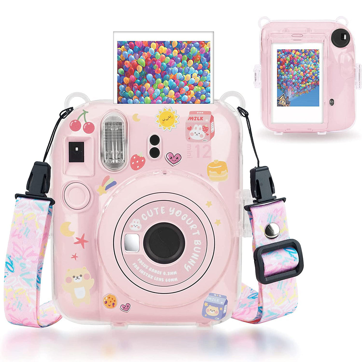Zikkon Instax Mini 12 Hard Carrying Protective Case with Shoulder Straps and Stickers Decoration Set Blossom Pink