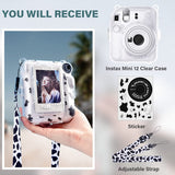 Zikkon Instax Mini 12 Hard Carrying Protective Case with Shoulder Straps and Stickers Decoration Set Clay White