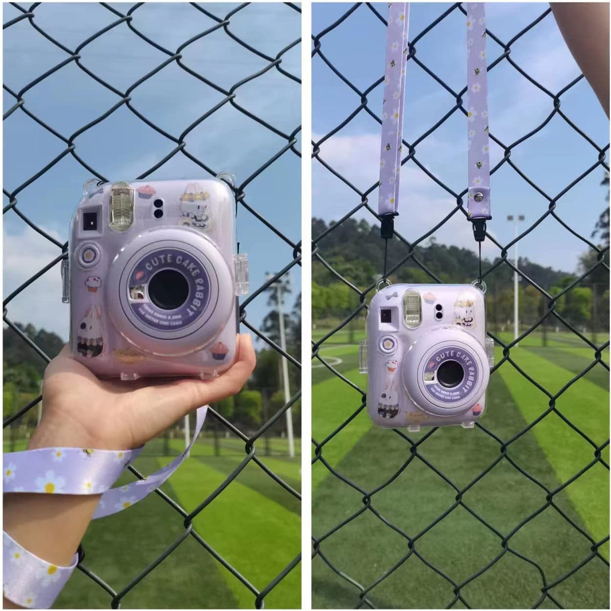 Zikkon Instax Mini 12 Hard Carrying Protective Case with Shoulder Straps and Stickers Decoration Set Lilac Purple