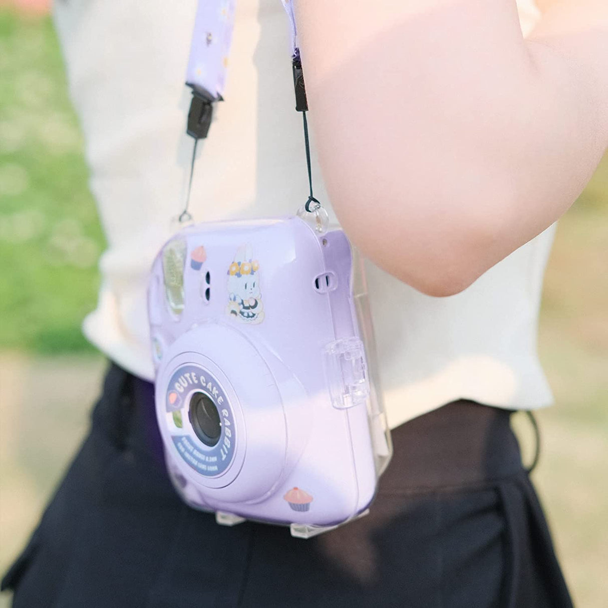 Zikkon Instax Mini 12 Hard Carrying Protective Case with Shoulder Straps and Stickers Decoration Set Lilac Purple