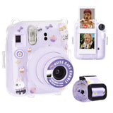 Zikkon Instax Mini 12 Hard Carrying Protective Case with Shoulder Straps and Stickers Decoration Set Lilac Purple