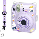 Zikkon Instax Mini 12 Hard Carrying Protective Case with Shoulder Straps and Stickers Decoration Set Lilac Purple