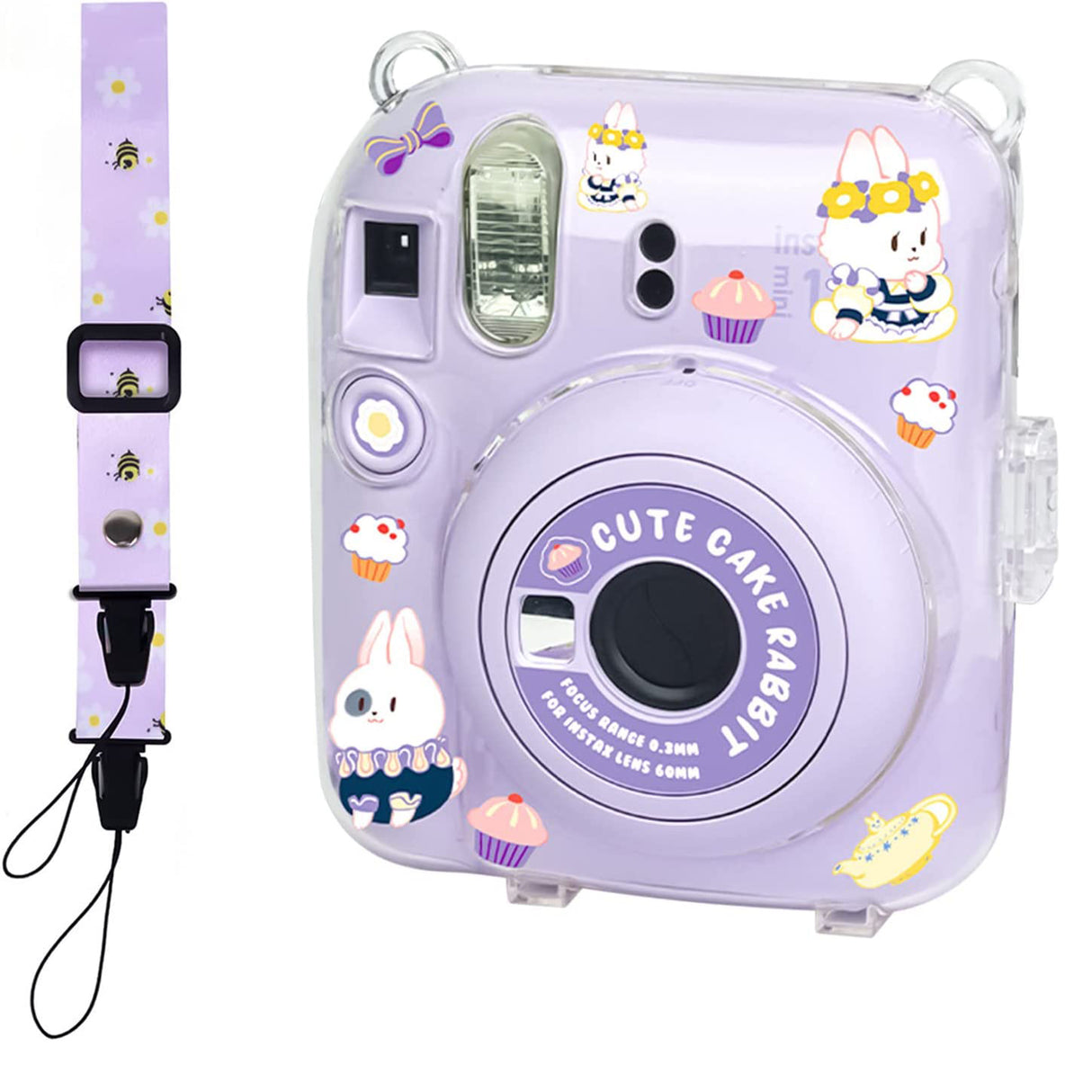 Zikkon Instax Mini 12 Hard Carrying Protective Case with Shoulder Straps and Stickers Decoration Set Lilac Purple