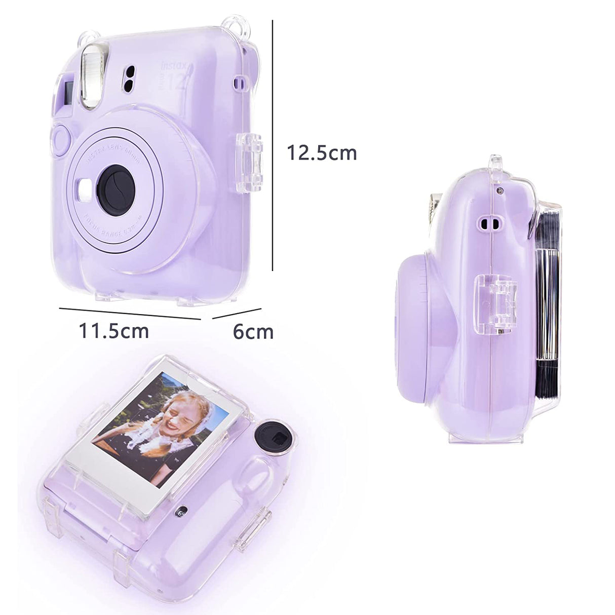 Zikkon Instax Mini 12 Hard Carrying Protective Case with Shoulder Straps and Stickers Decoration Set Lilac Purple