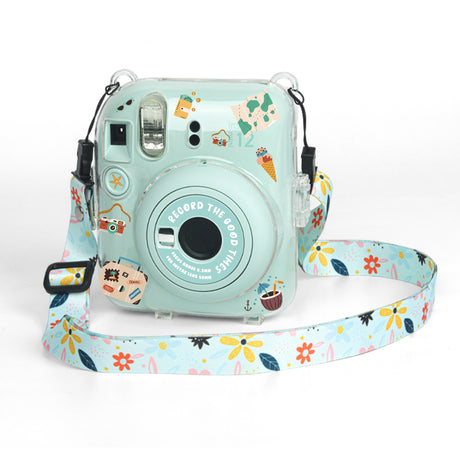 Zikkon Instax Mini 12 Hard Carrying Protective Case with Shoulder Straps and Stickers Decoration Set Mint Green