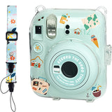 Zikkon Instax Mini 12 Hard Carrying Protective Case with Shoulder Straps and Stickers Decoration Set Mint Green