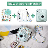 Zikkon Instax Mini 12 Hard Carrying Protective Case with Shoulder Straps and Stickers Decoration Set Mint Green