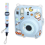 Zikkon Instax Mini 12 Hard Carrying Protective Case with Shoulder Straps and Stickers Decoration Set Pastel Blue