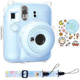 Zikkon Instax Mini 12 Hard Carrying Protective Case with Shoulder Straps and Stickers Decoration Set Pastel Blue