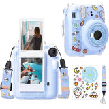 Zikkon Instax Mini 12 Hard Carrying Protective Case with Shoulder Straps and Stickers Decoration Set Pastel Blue