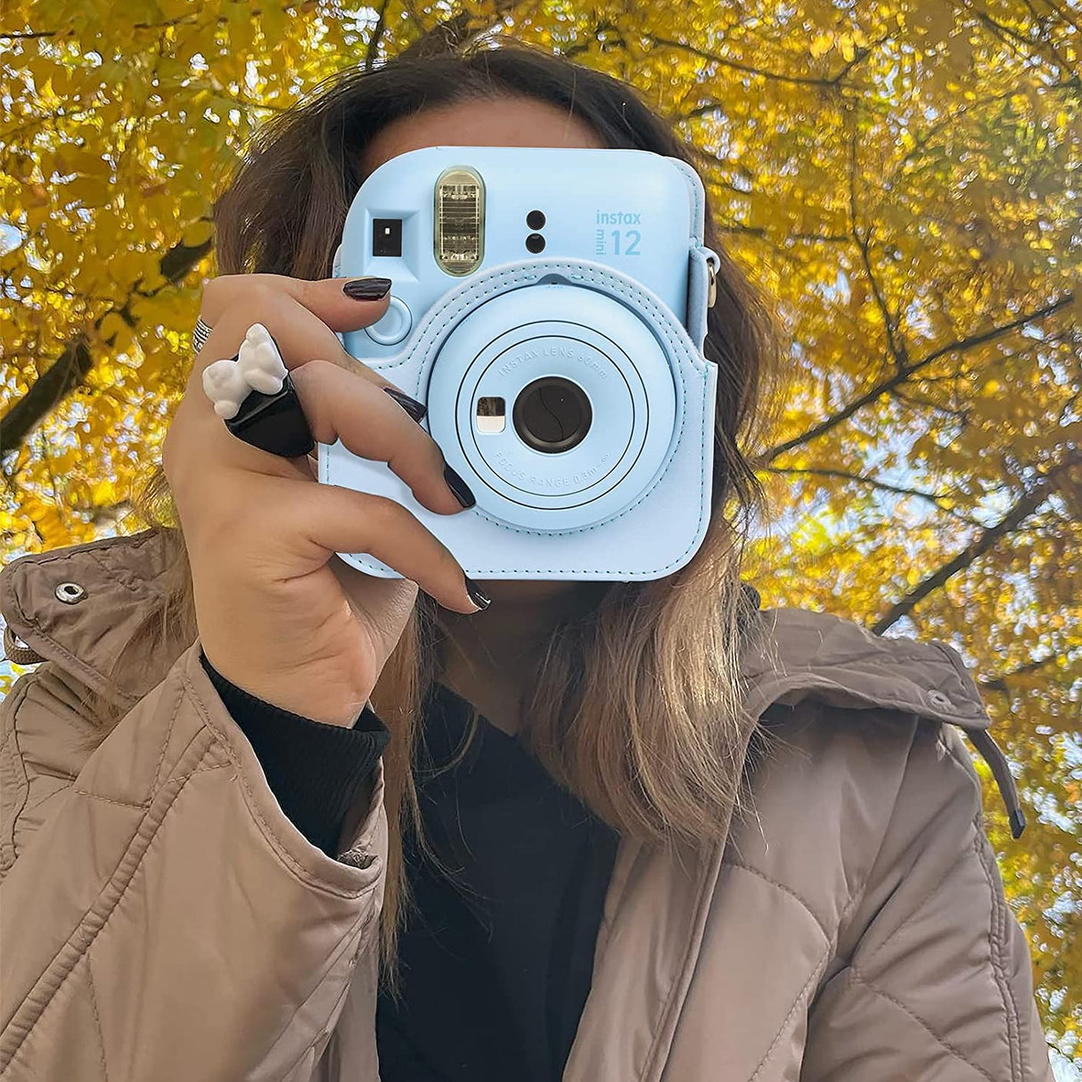 Zikkon Instax Mini 12 Protective Camera Case PU Leather Carrying Bag Pastel Blue