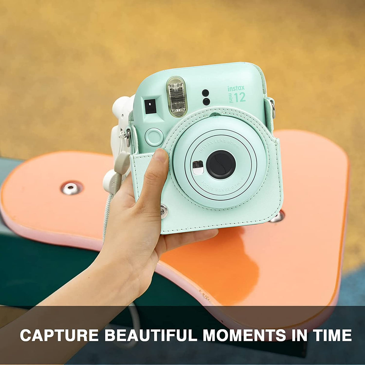 Zikkon Instax Mini 12 Protective Camera Case PU Leather Carrying Bag Mint Green
