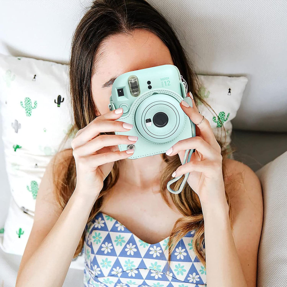 Zikkon Instax Mini 12 Protective Camera Case PU Leather Carrying Bag Mint Green