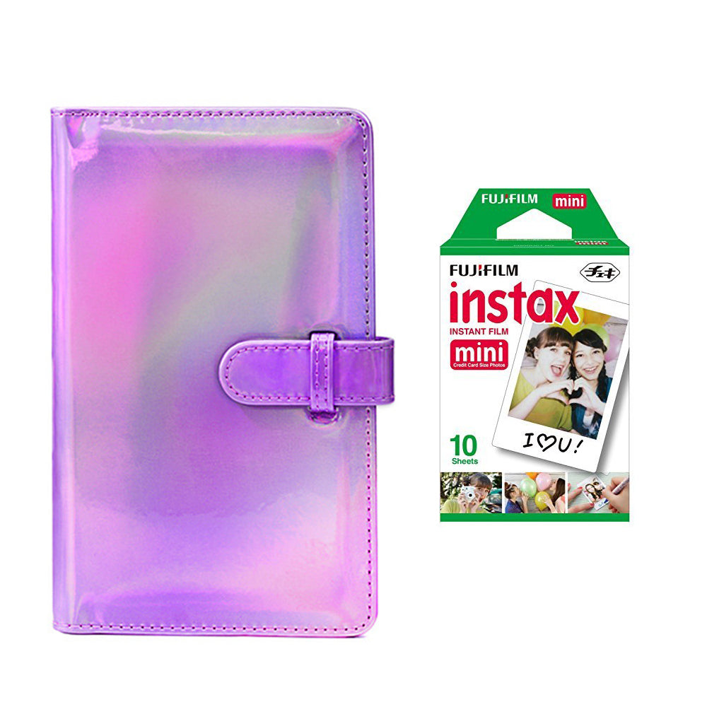 Fujifilm Instax Mini 10X1 Instant Film With 96-Sheets Album For Mini Film (3 inch) (Iridescent purple)