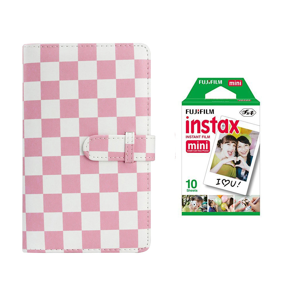 Fujifilm Instax Mini 10X1 Instant Film With 96-Sheets Album For Mini Film (3 inch) (Pink Checkboard)