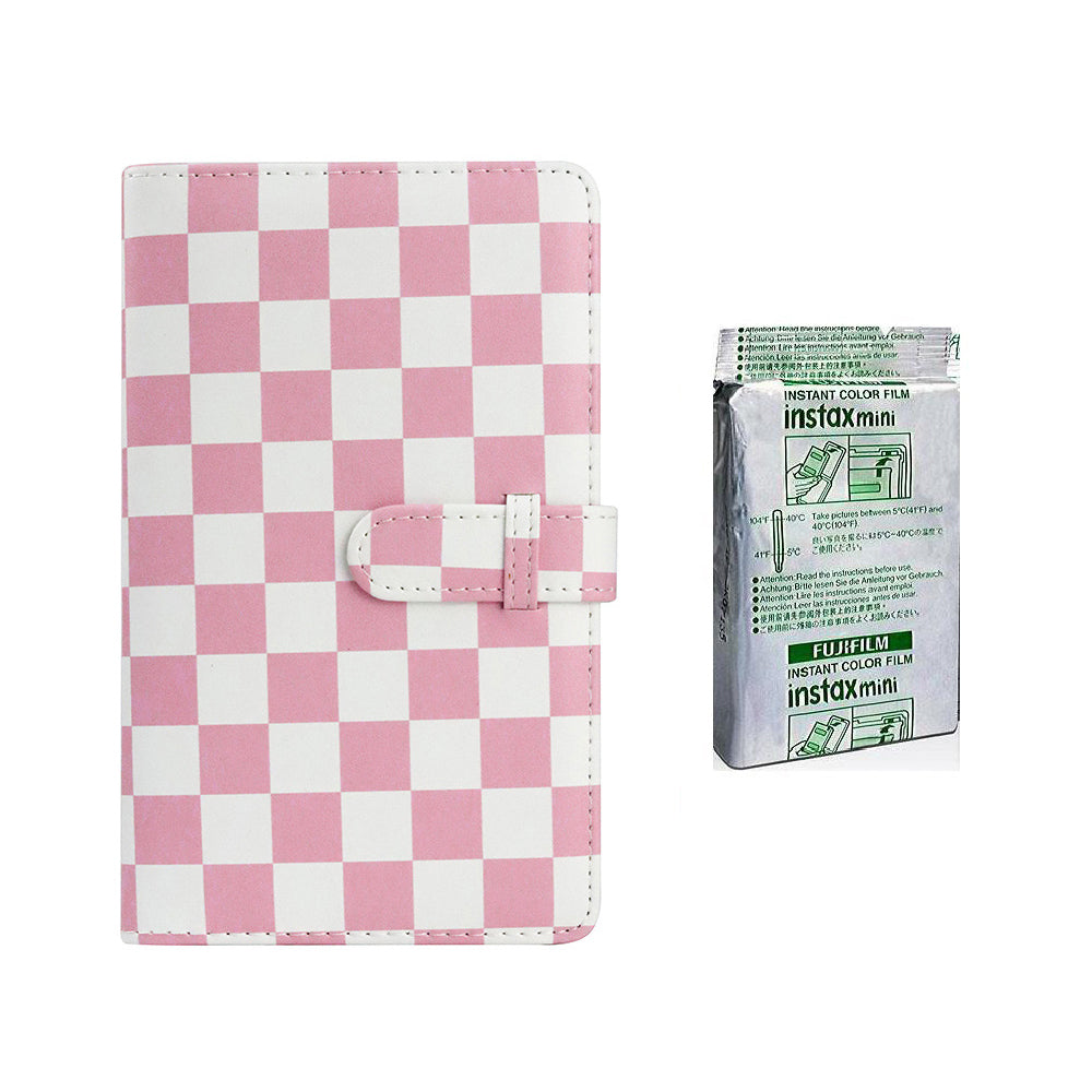 Fujifilm Instax Mini 10X1 Instant Film With 96-Sheets Album For Mini Film (3 inch) (Pink Checkboard)