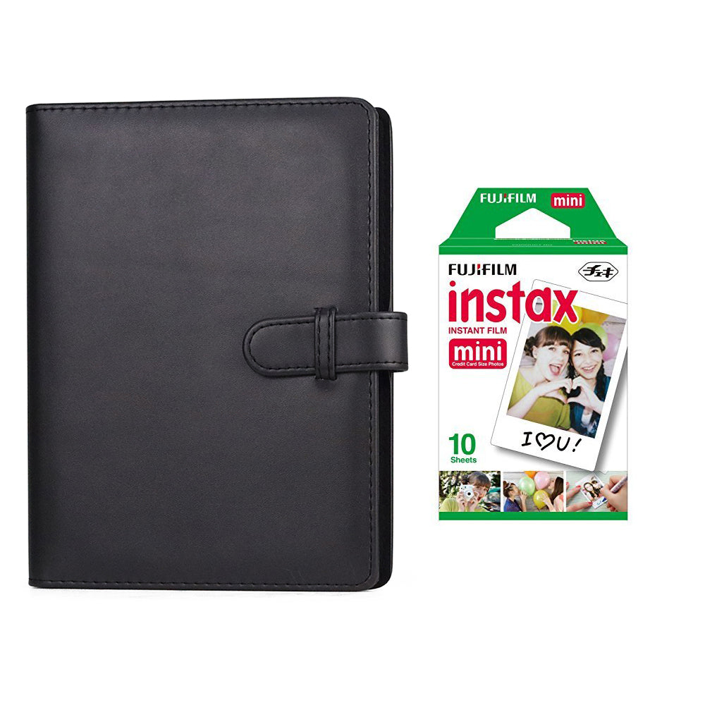 Fujifilm Instax Mini 10X1 Instant Film With Compatible 128 Pockets Mini Photo Album (charcoal gray)