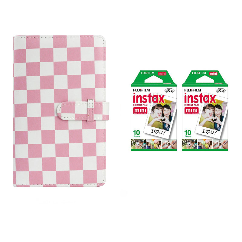 Fujifilm Instax Mini 10X2 Instant Film With 96-Sheets Album For Mini Film (3 inch) Pink Checkboard