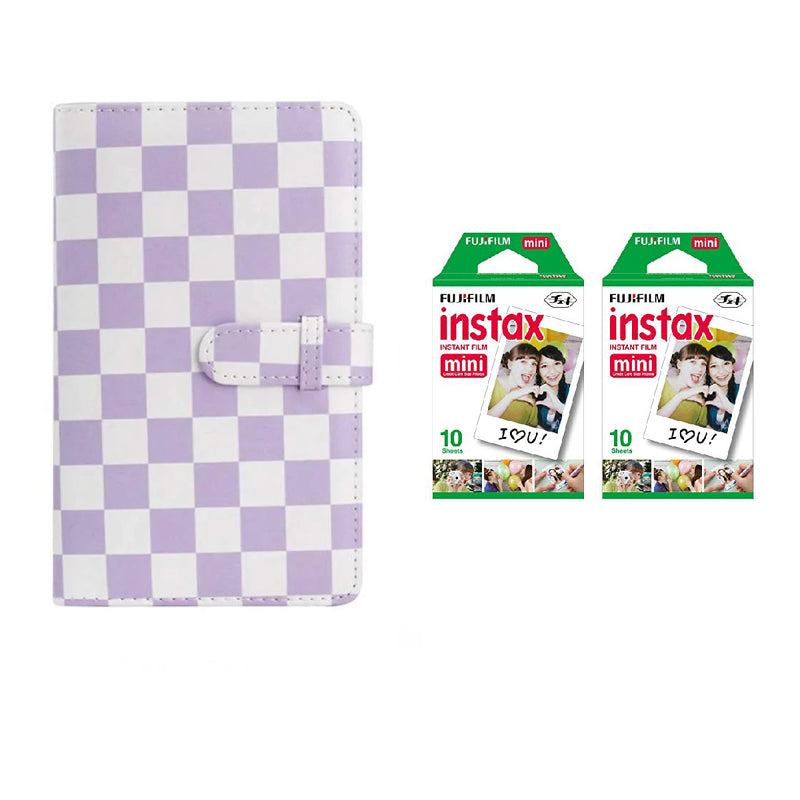 Fujifilm Instax Mini 10X2 Instant Film With 96-Sheets Album For Mini Film (3 inch) (Purple Checkboard)