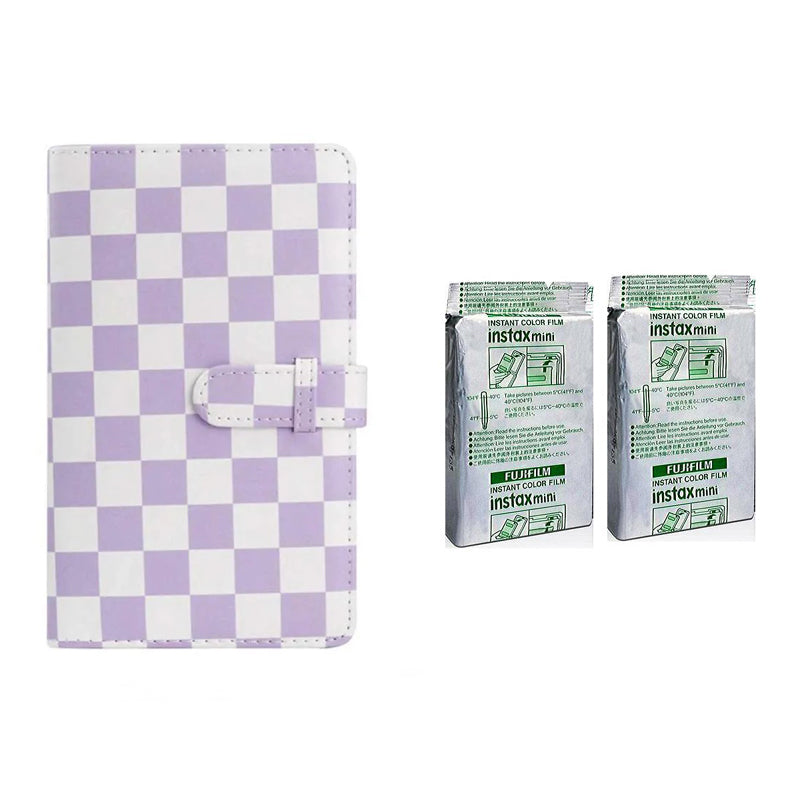 Fujifilm Instax Mini 10X2 Instant Film With 96-Sheets Album For Mini Film (3 inch) (Purple Checkboard)