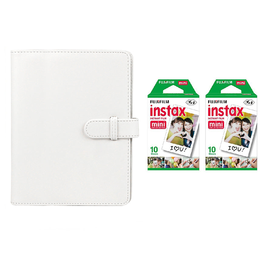 Fujifilm Instax Mini 10X2 Instant Film With Compatible 128 Pockets Mini Photo Album lce white